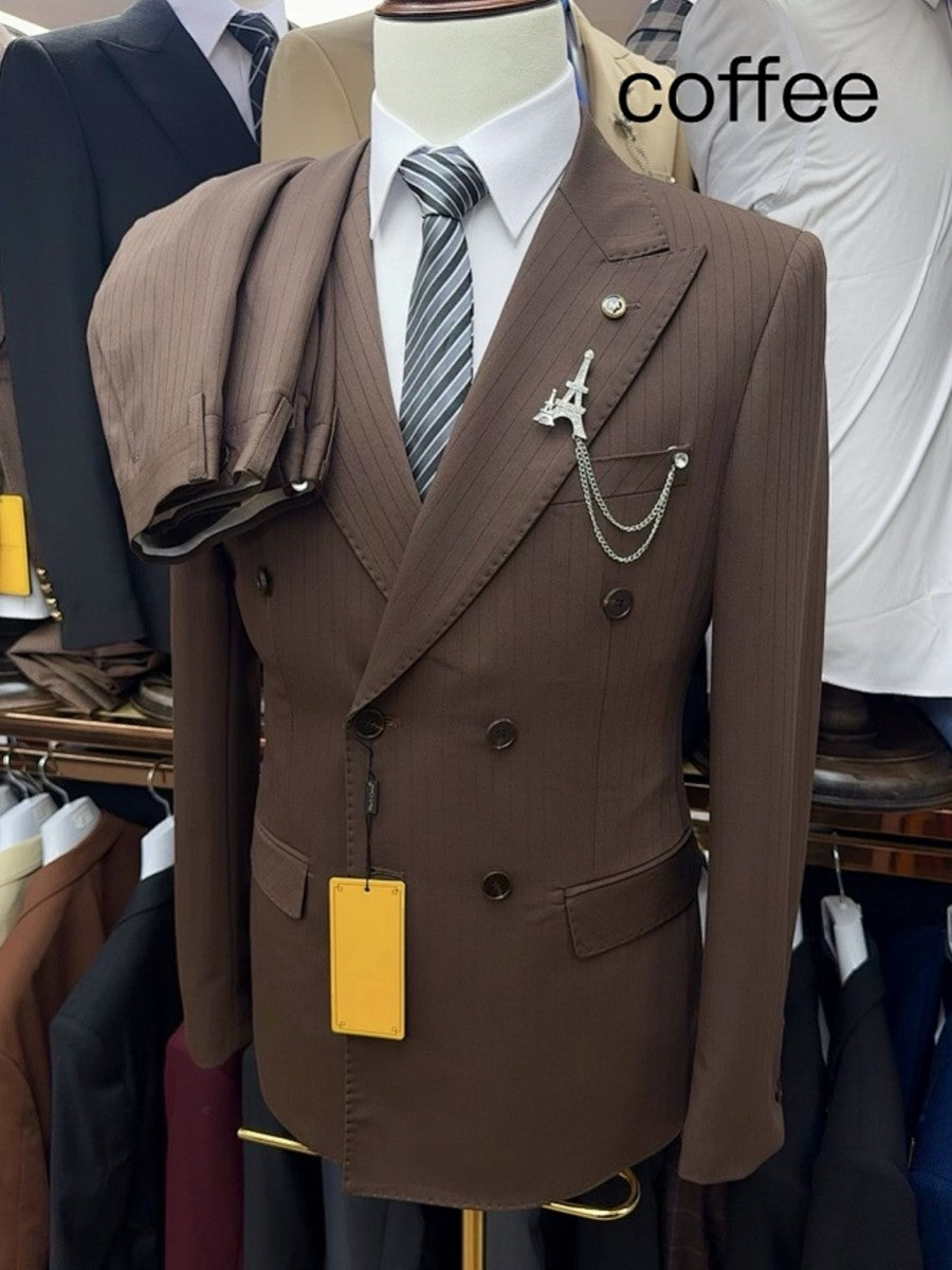 Men's Pinstripe Double Breasted Suit Peak Lapel
