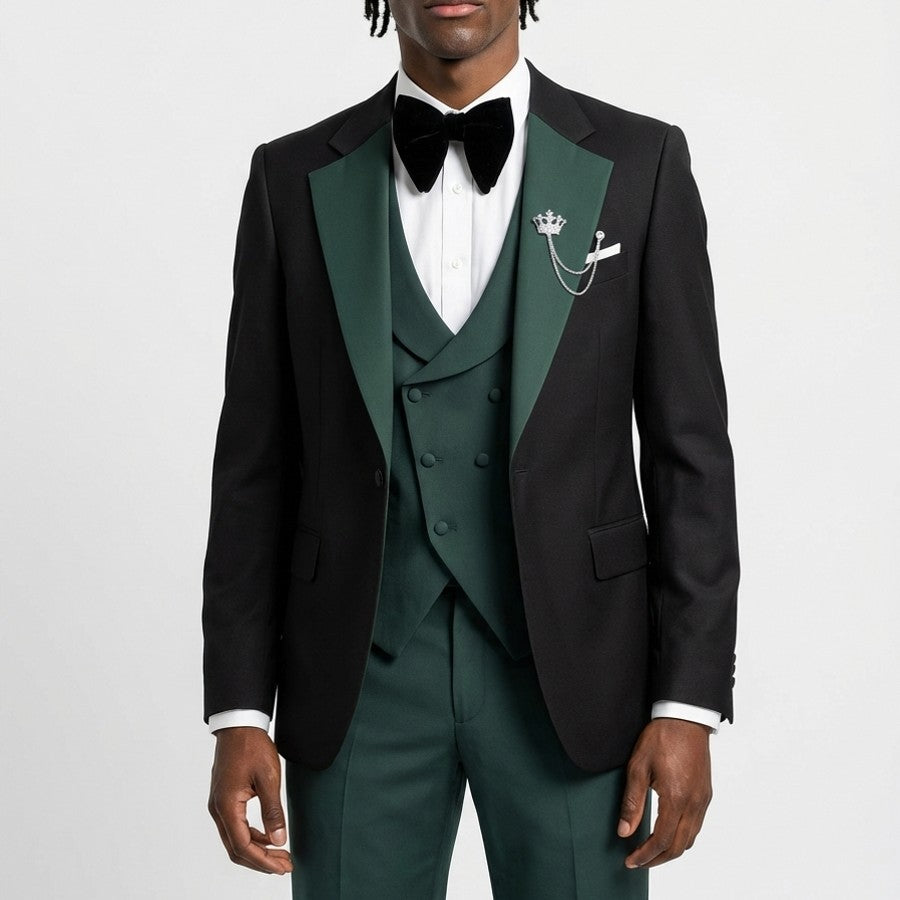 Men's 3 Piece Suit Slim Fit Tuxedo Style Contrast Lapel Prom Evening
