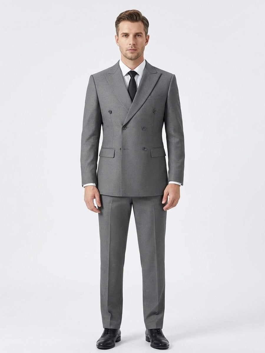 Men's Regular Fit 2 Piece Suit Double Breasted Peak Lapel