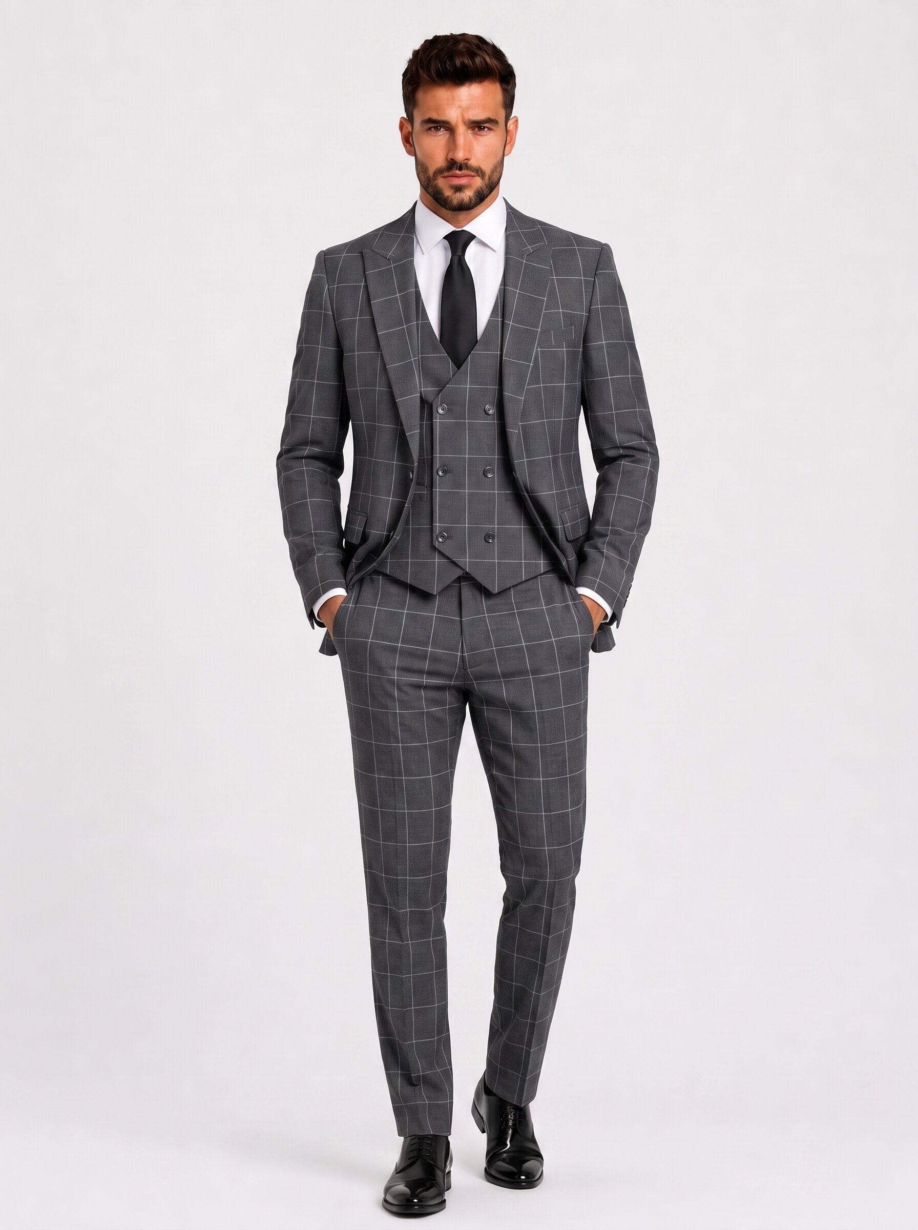 Men's Slim Fit Checkered 3-Piece Suit