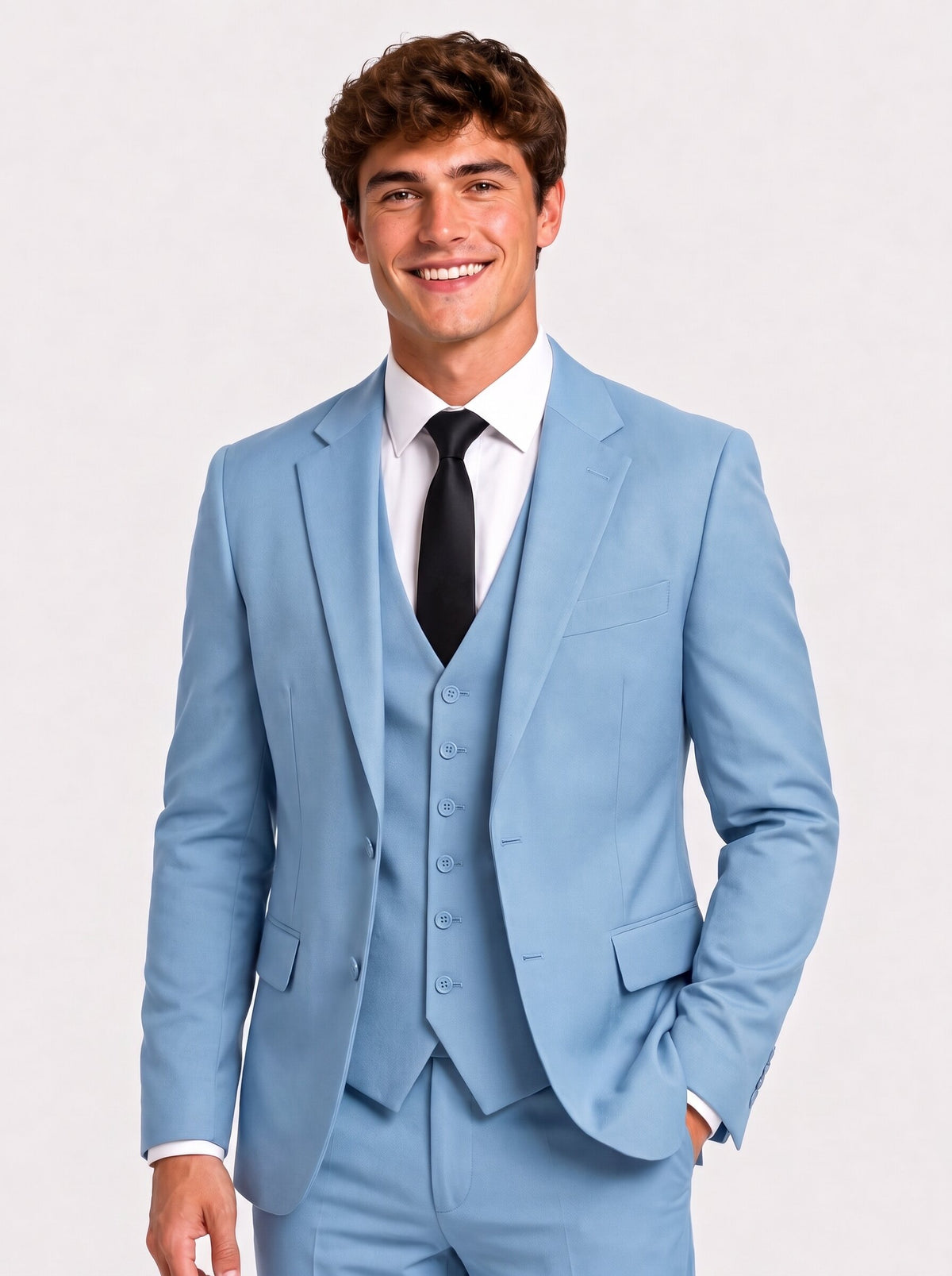 Men's Light Blue 3 Piece Slim Fit Suit 