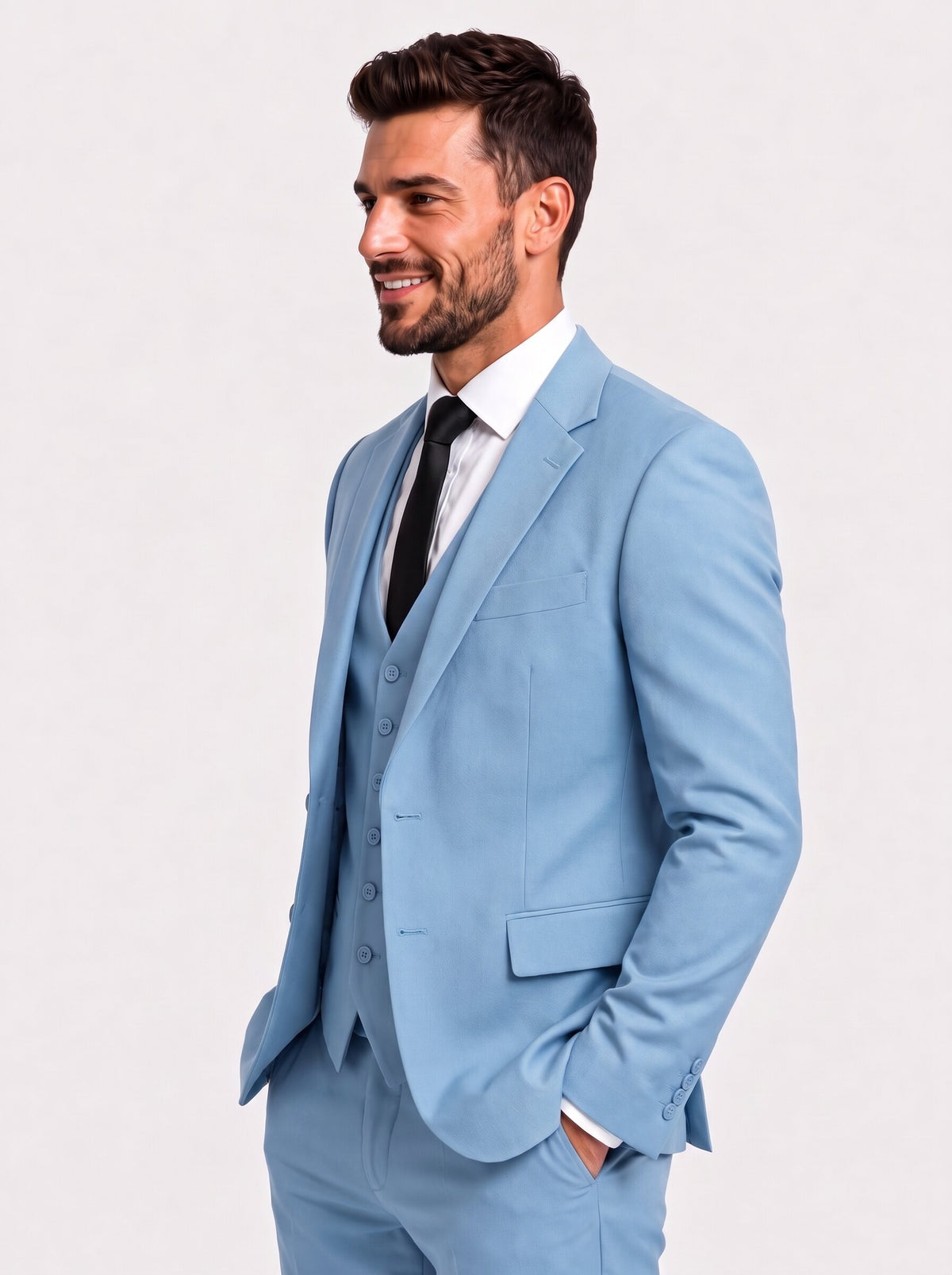 Men's Light Blue 3 Piece Slim Fit Suit 