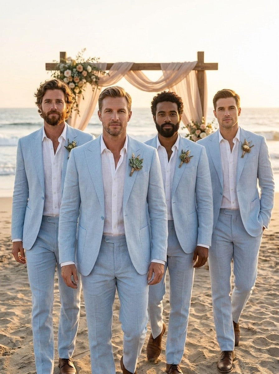 Light blue linen suit for groomsmen summer wedding attire