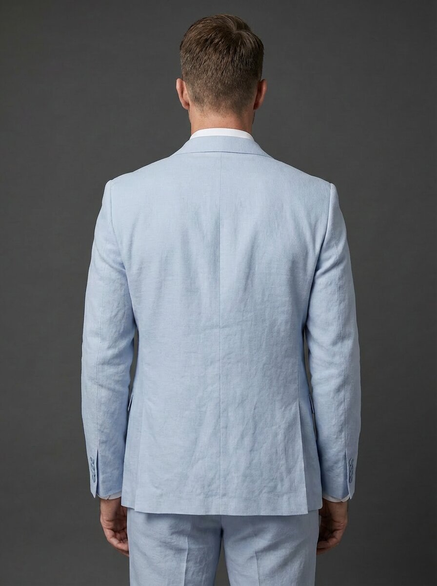 Men's Modern Fit Light Blue Linen Suit - Lightweight Two Piece Jacket and Pants