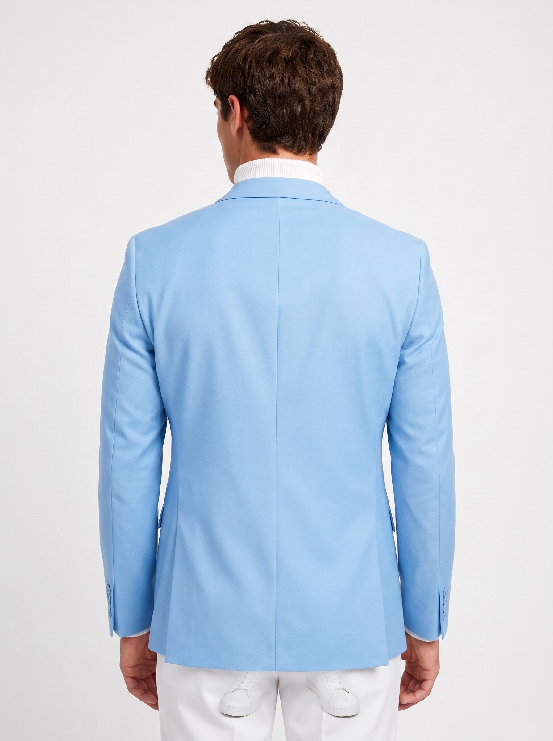 Slim Fit 2-Piece Suit Blue Blazer White Trousers Set