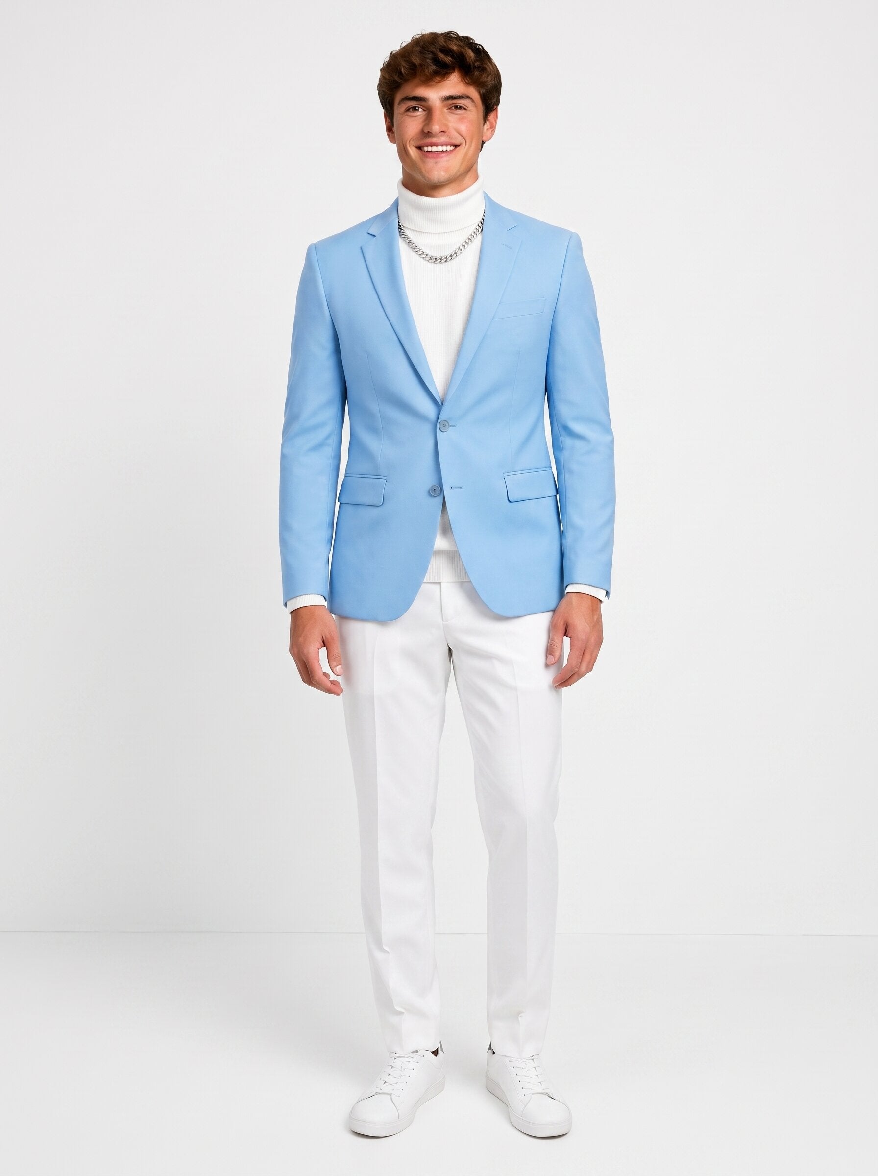 Blue Blazer White Trousers Set