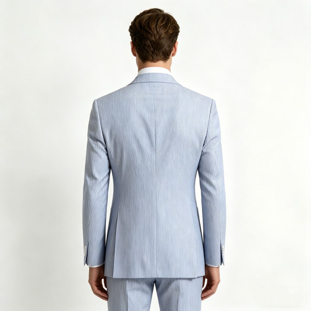 Men’s Pinstripe Seersucker Suit – Lightweight Summer Wedding Suit for Beach & Outdoor Events
