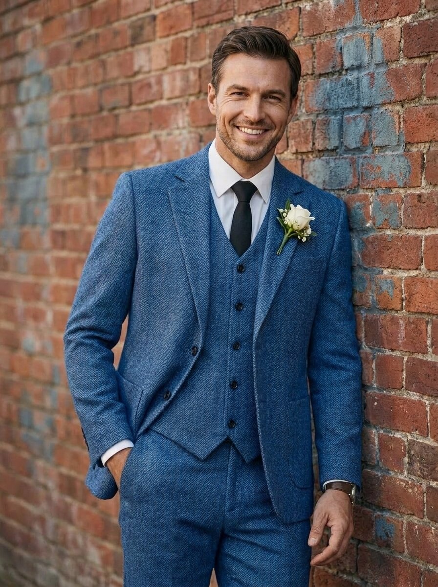 Men's Classic Regular Fit Tweed  Suit