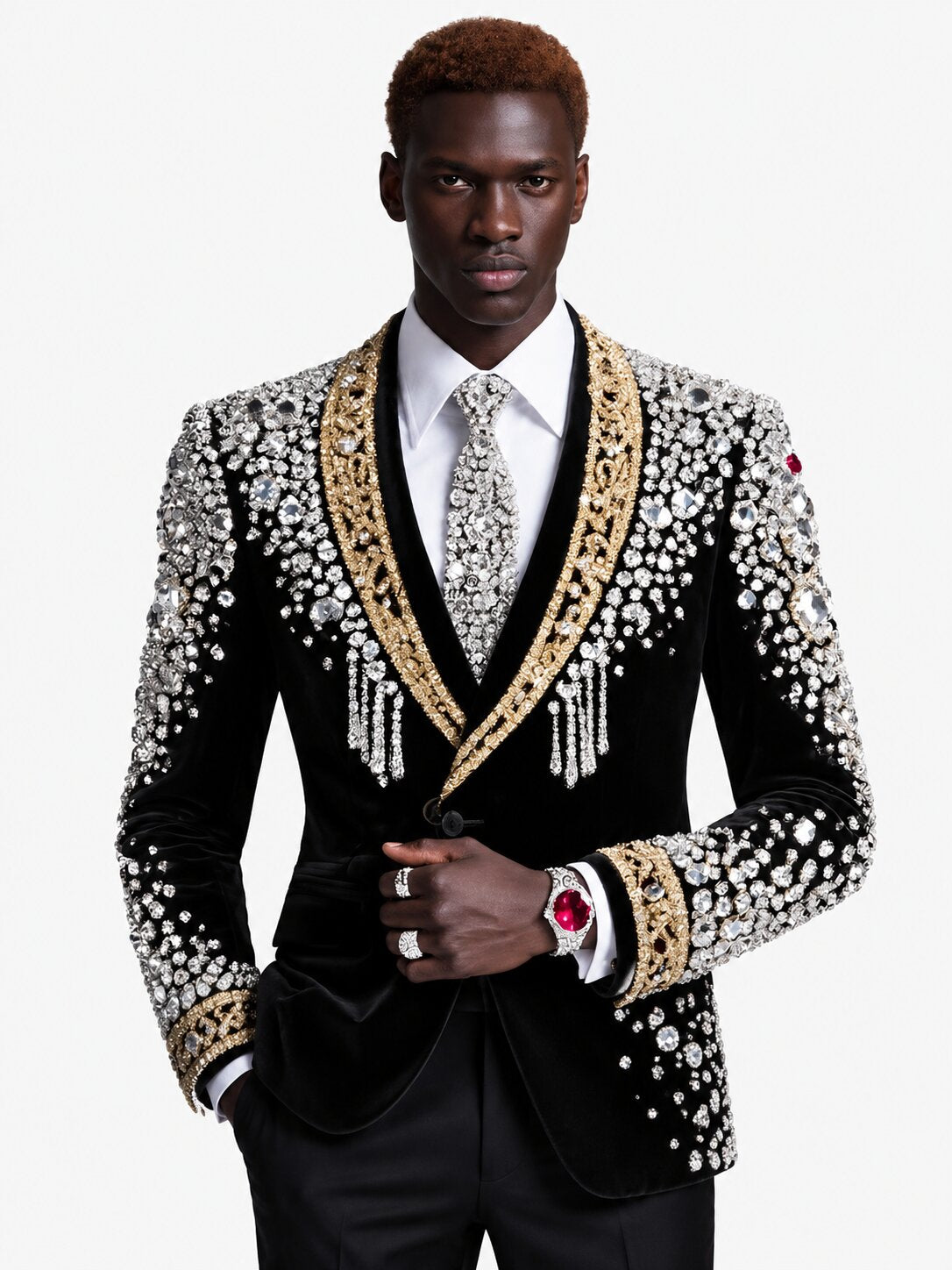men's-2-piece-luxury-black-rhinestone-suit-with-gold-&-silver-embellishments