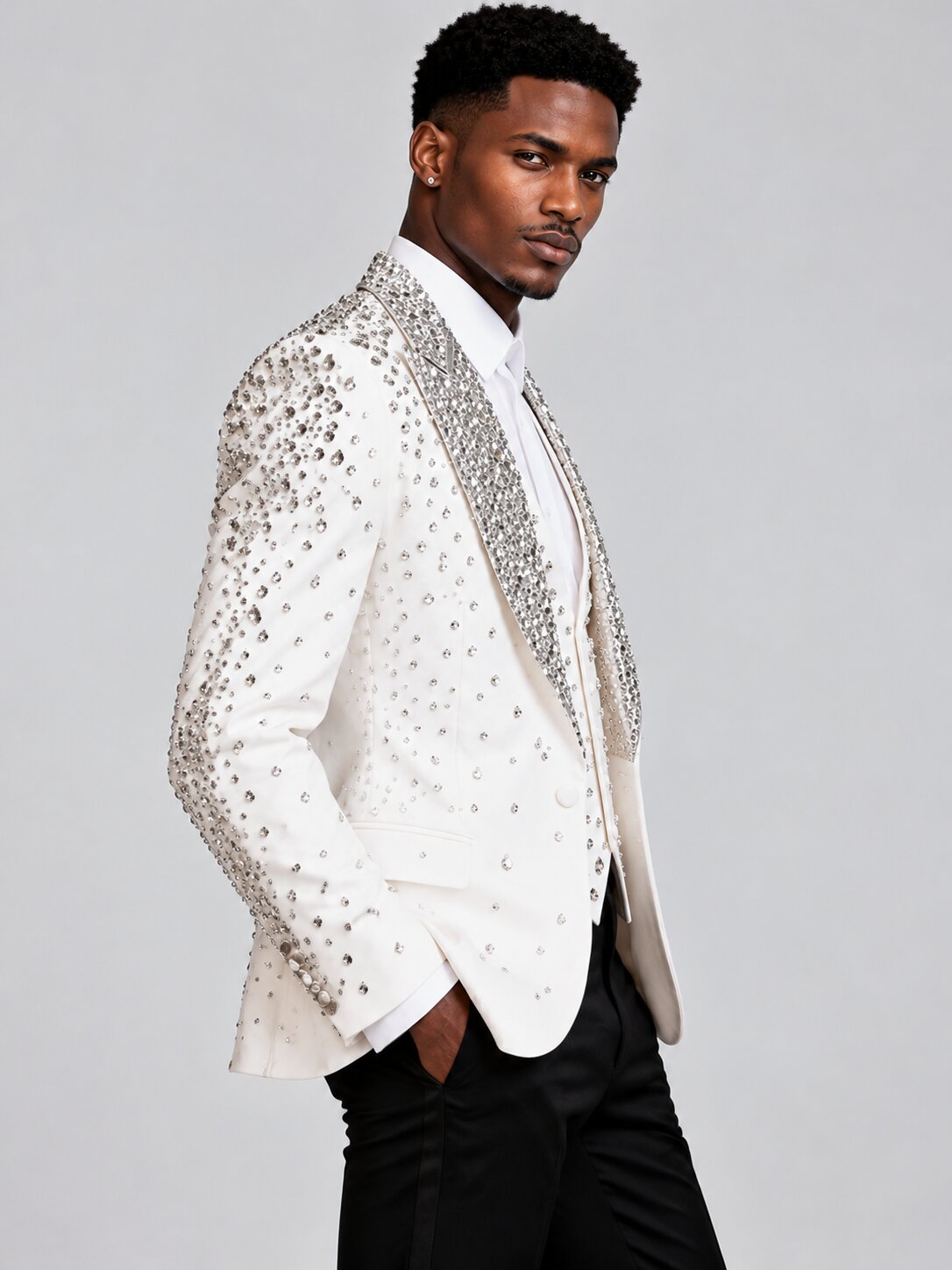 Men's 3-Piece Crystal Embellished Tuxedo Suit