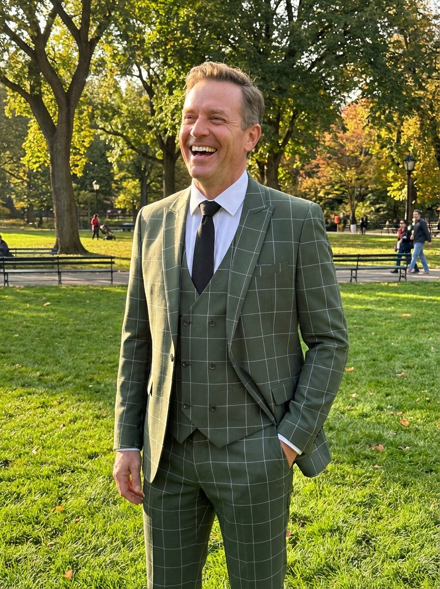 Men's 3 Piece Slim Fit Checked Suit