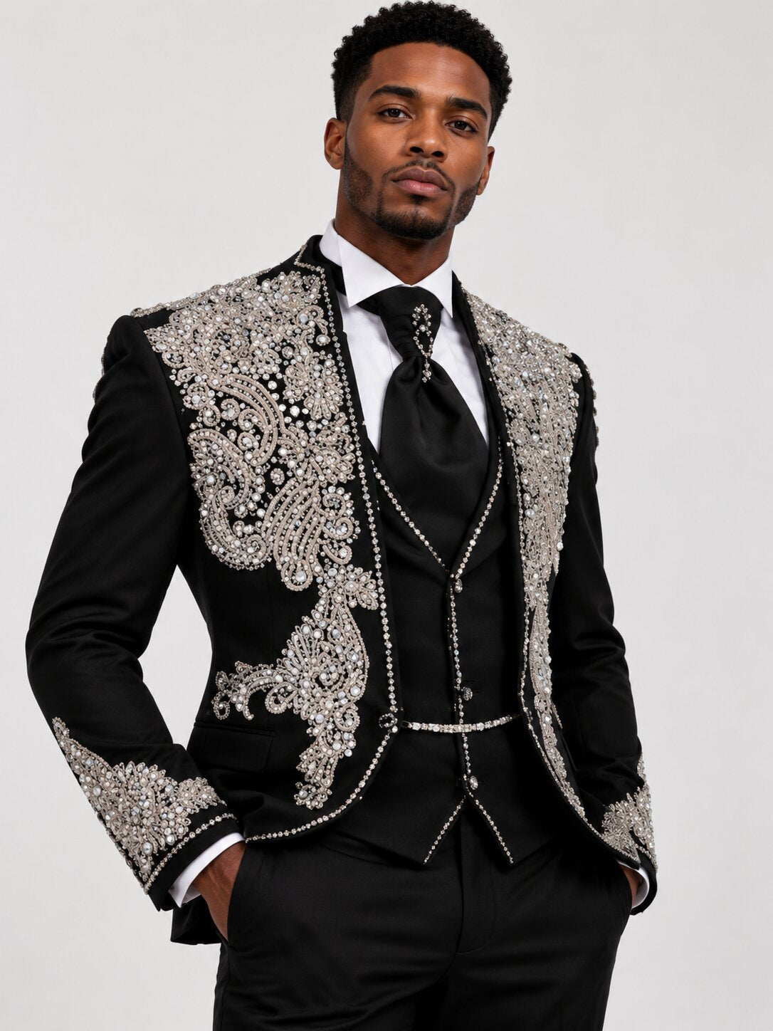 mens-black-3-piece-tuxedo-with-silver-embroidery