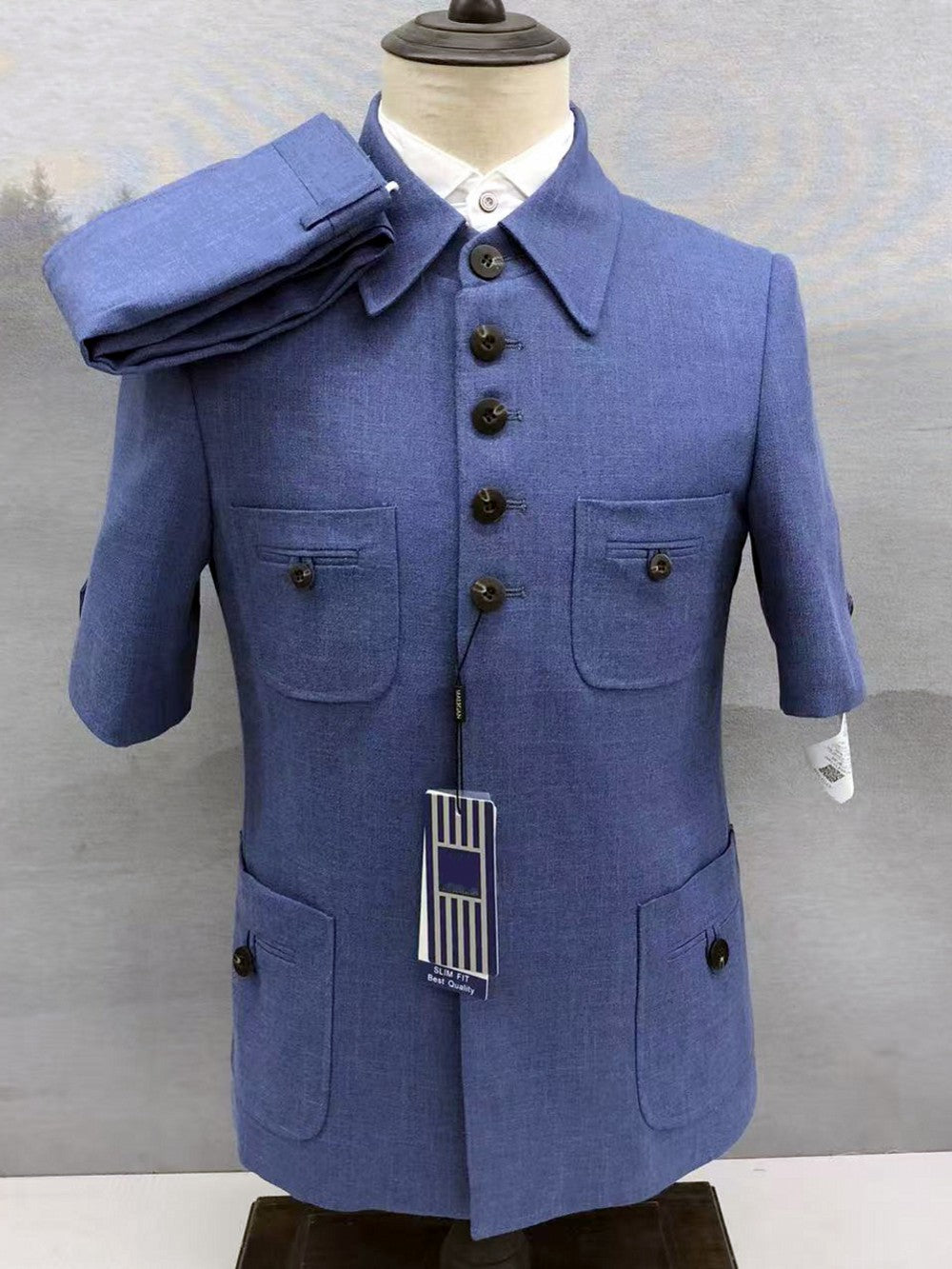 Men’s Blue Short Sleeve Safari Suit