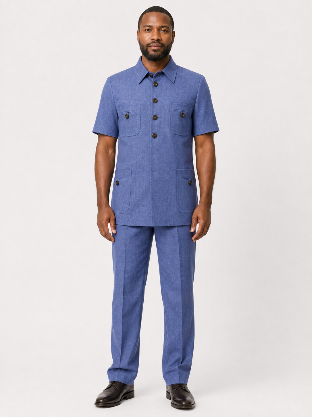 Men’s Blue Short Sleeve Safari Suit