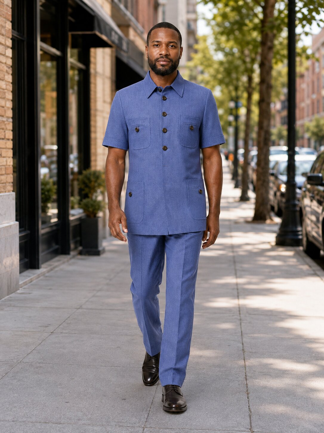 Men’s Blue Short Sleeve Safari Suit