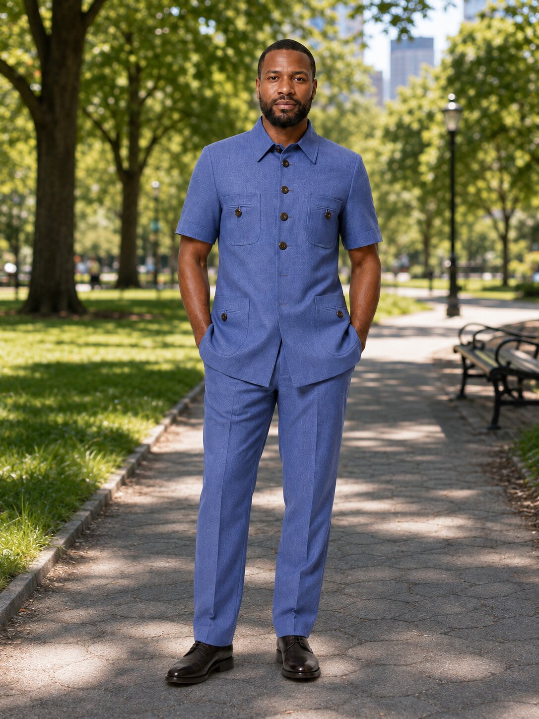 Men’s Blue Short Sleeve Safari Suit