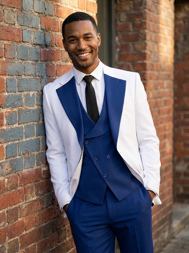 Men’s Slim Fit 3-Piece Suit Contrast Lapel Wedding Tuxedo