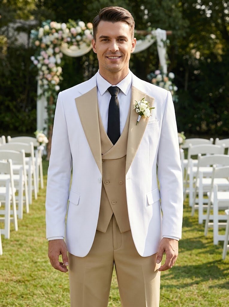 Men's Slim Fit 3-Piece Suits Contrast Neckline