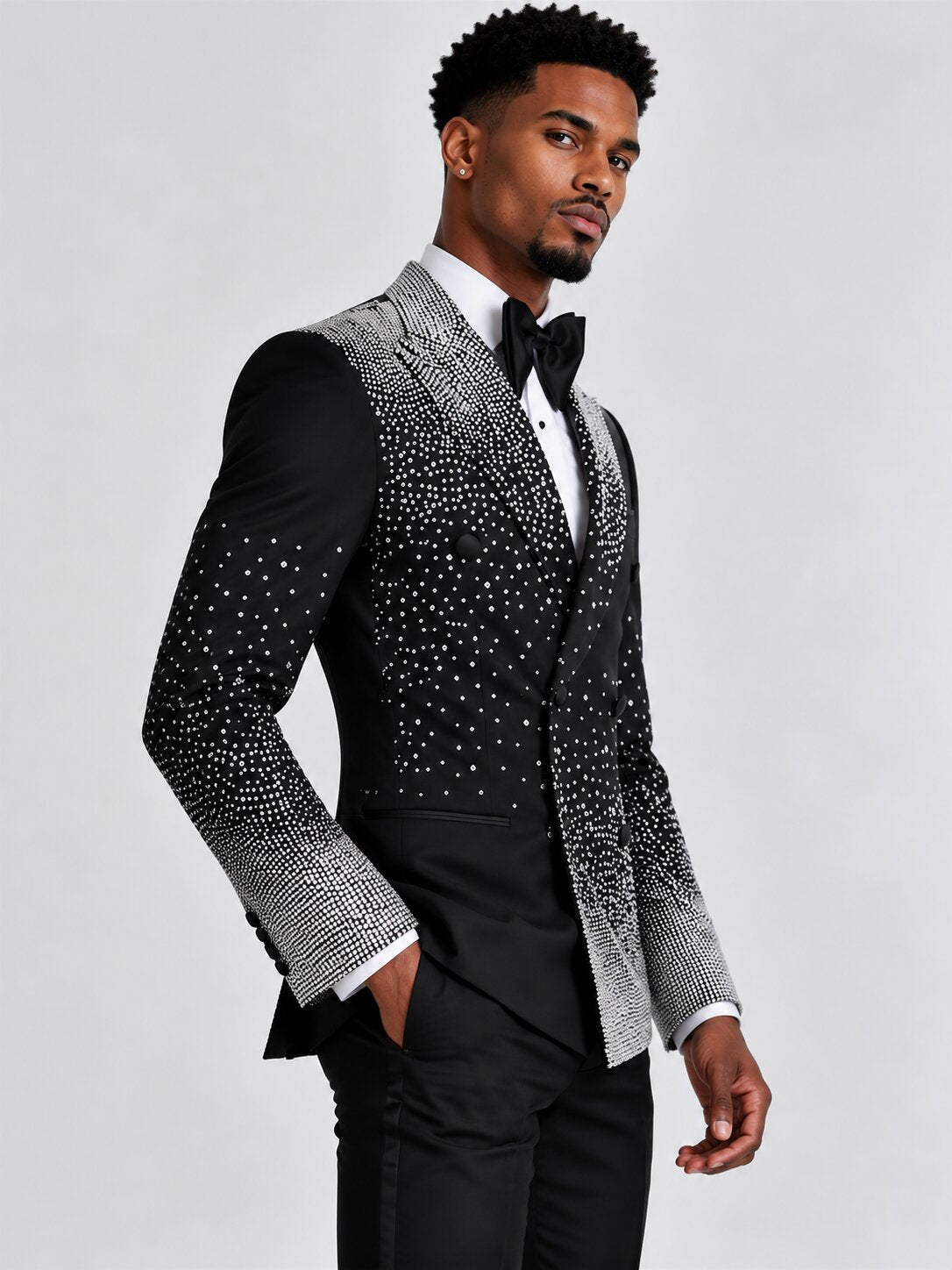 Men's Crystal Embellished Double-Breasted Tuxedo
