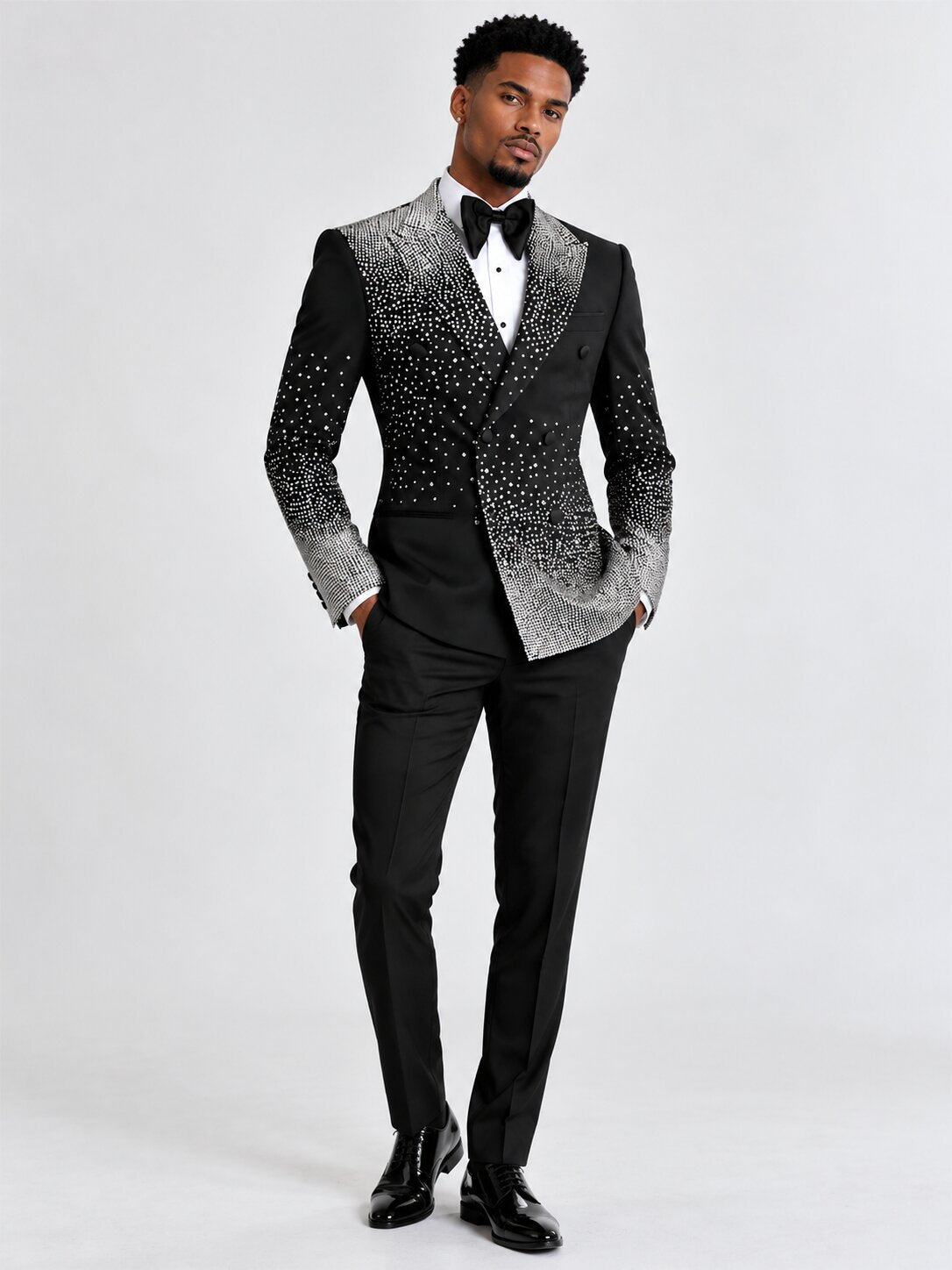 Men's Crystal Embellished Double-Breasted Tuxedo