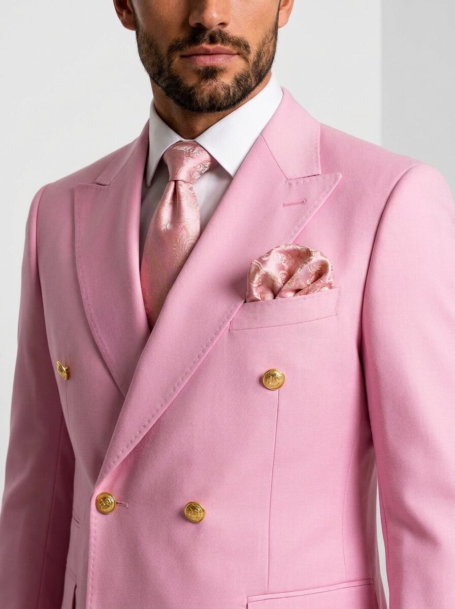 Mens Double-Breasted 2-Piece Suit with Gold Buttons