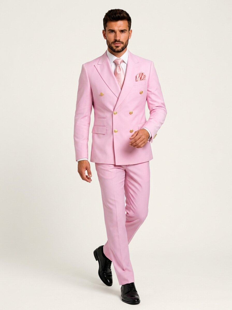 Mens Double-Breasted 2-Piece Suit with Gold Buttons