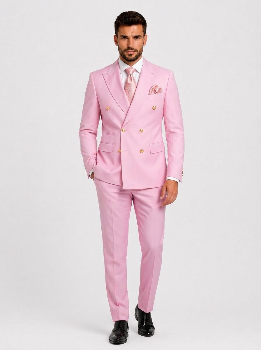 Mens Double-Breasted 2-Piece Suit with Gold Buttons