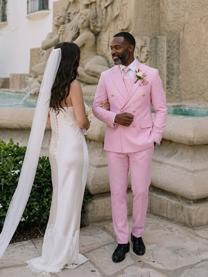 Men's Double-Breasted 2-Piece Suit with Gold Buttons