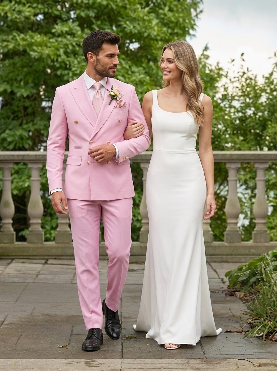 Men's Double-Breasted 2-Piece Suit with Gold Buttons