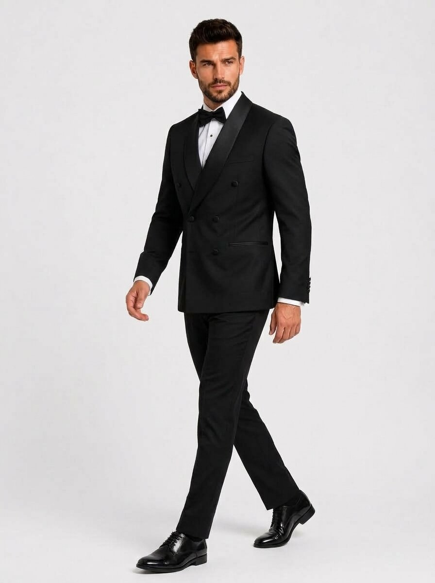 Mens Double-Breasted Slim Fit 2-Piece Tuxedo