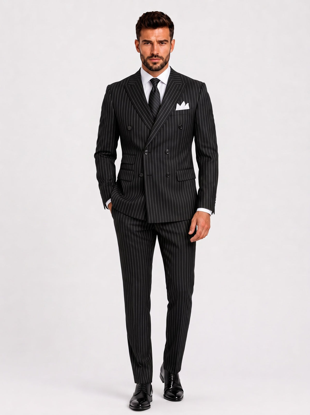 Men’s Pinstripe Double-Breasted Slim Fit 2-Piece Suit