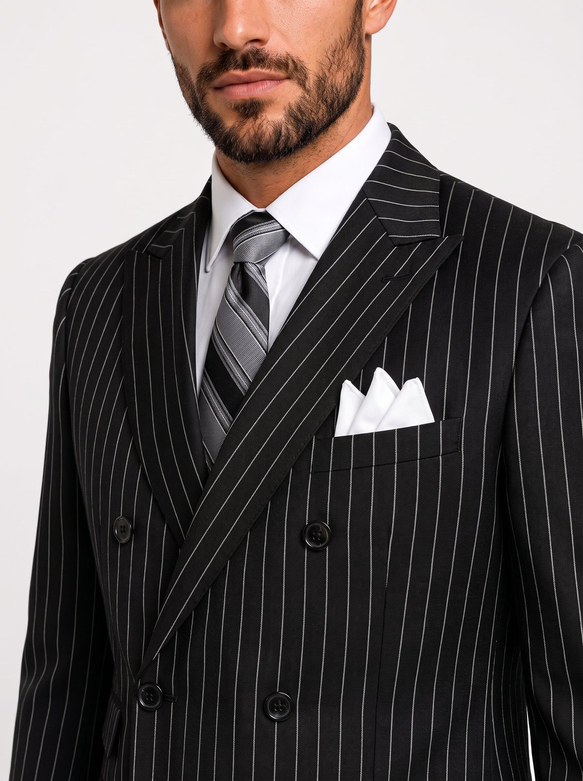 Men’s Pinstripe Double-Breasted Slim Fit 2-Piece Suit