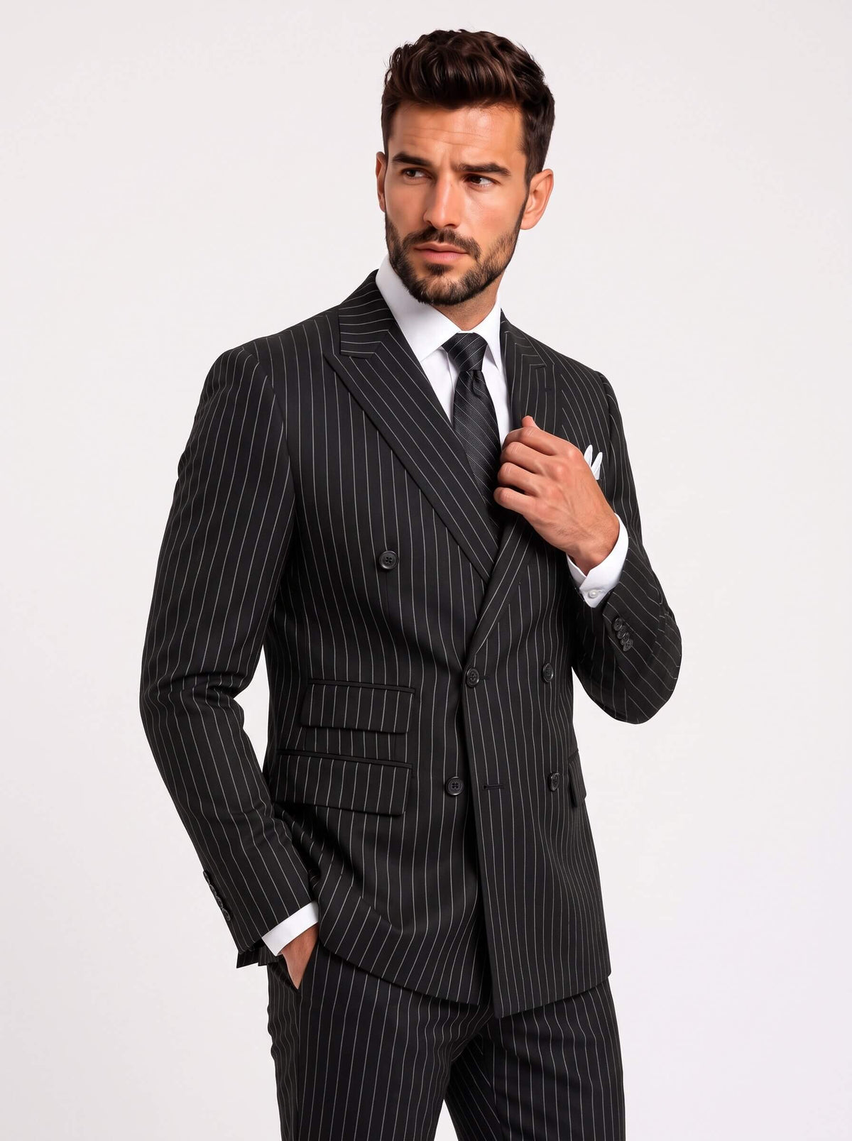 Men’s Pinstripe Double-Breasted Slim Fit 2-Piece Suit