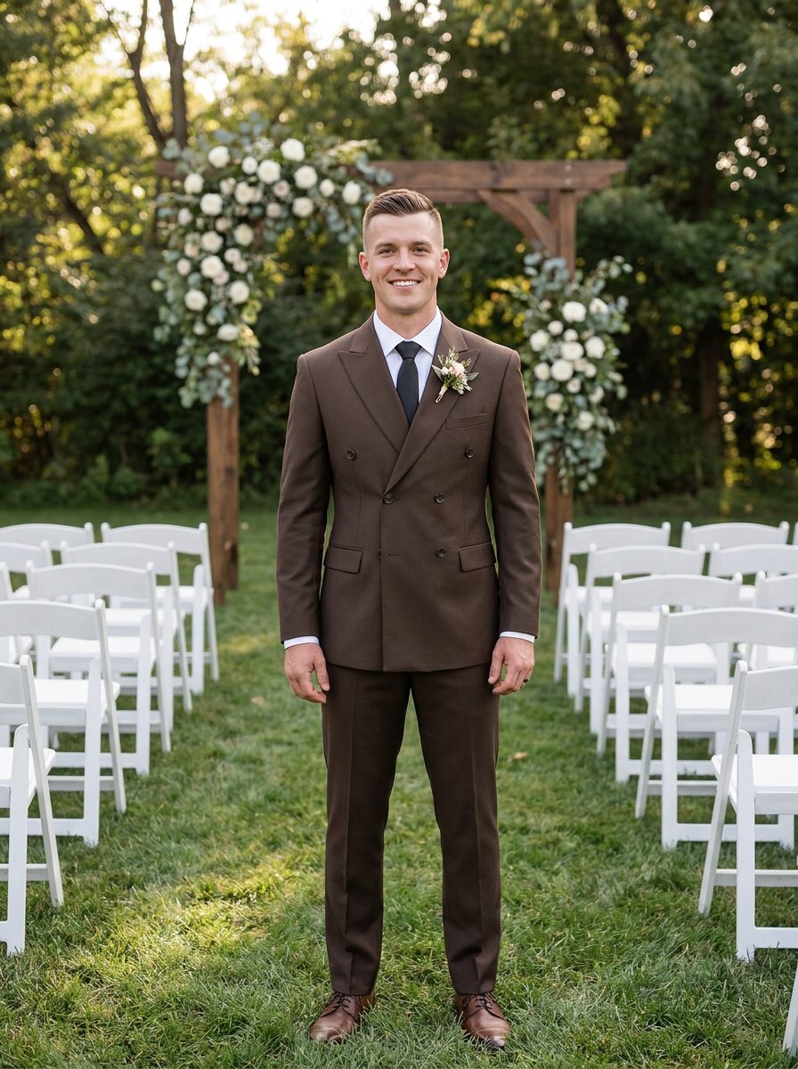Men's Coffee Business Suit Double Breasted 2 Piece Regular Fit