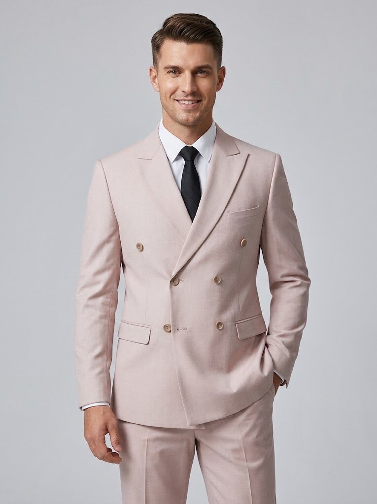 Men's Double Breasted Suit 2 Piece Regular Fit Peak Lapel