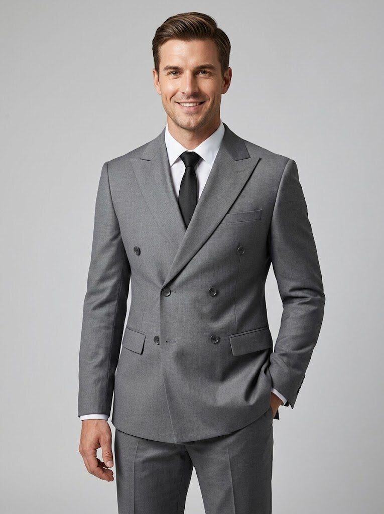 Men's Classic Fit Double Breasted Suit with Peak Lapels