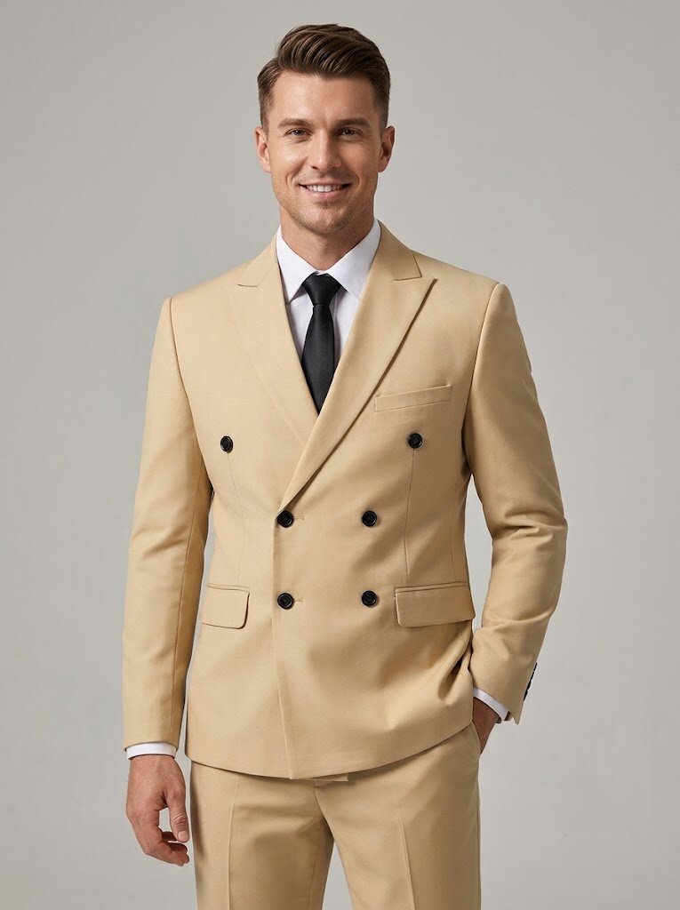 Men's Regular Fit 2 Piece Suit Double Breasted Peak Lapel