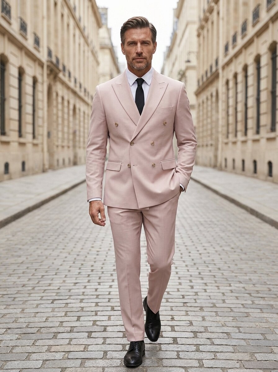 Men's Double Breasted Suit 2 Piece Regular Fit Peak Lapel