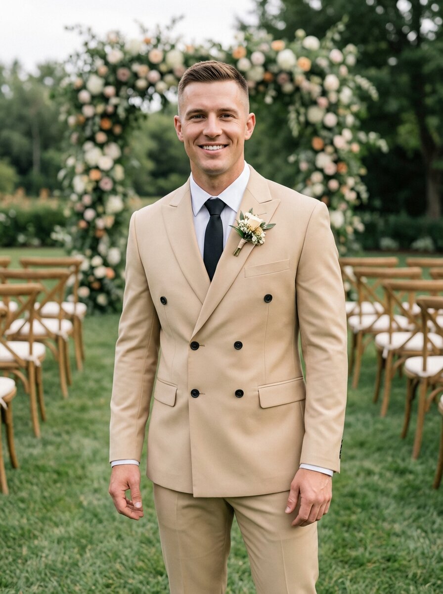 Men's Regular Fit 2 Piece Suit Double Breasted Peak Lapel