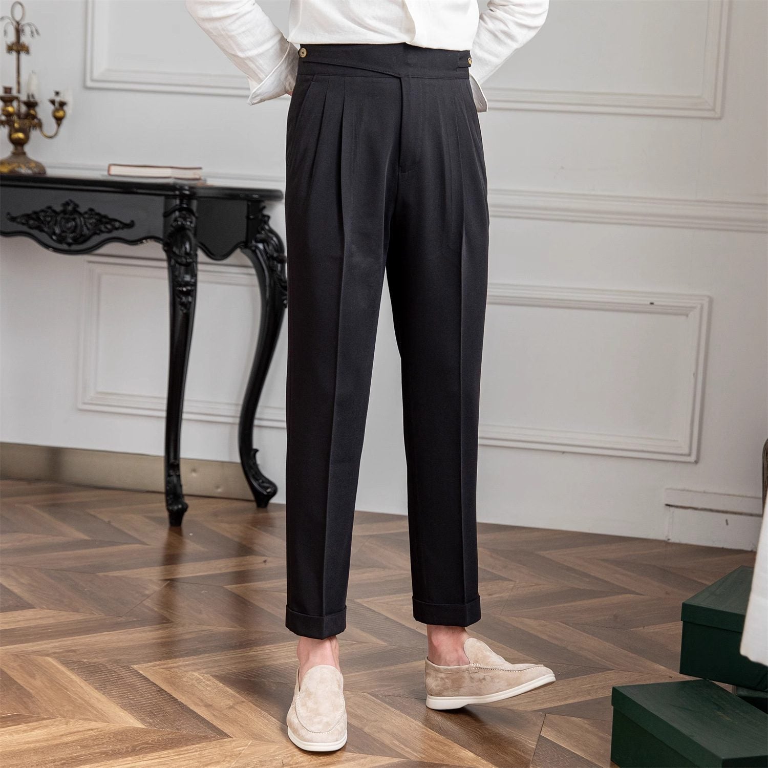 Men’s Double-Button Gurkha High-Waisted Dress Pants