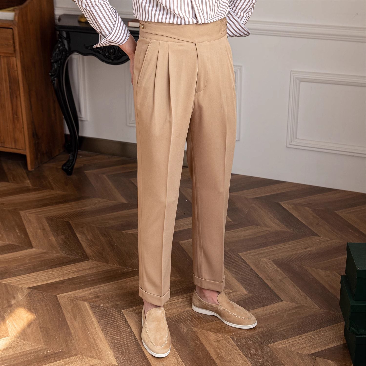 Men’s Double-Button Gurkha High-Waisted Dress Pants
