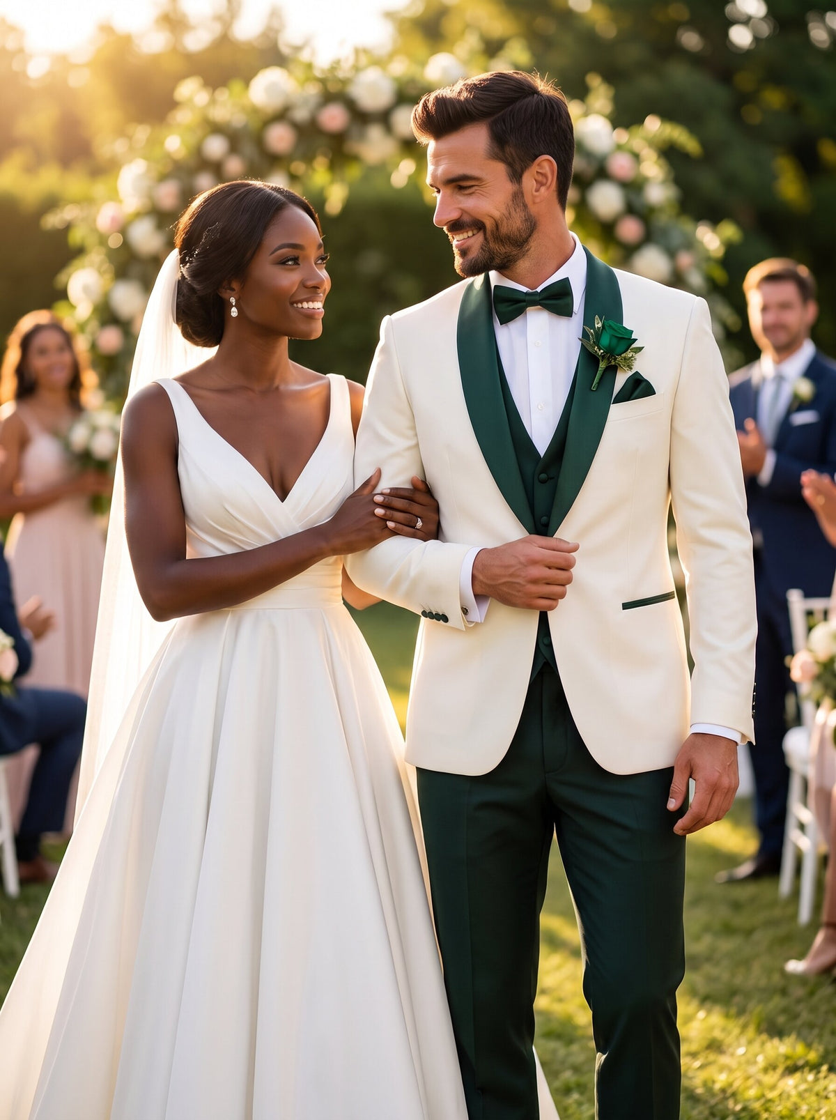Men’s Ivory & Dark Green 3-Piece Wedding Tuxedo