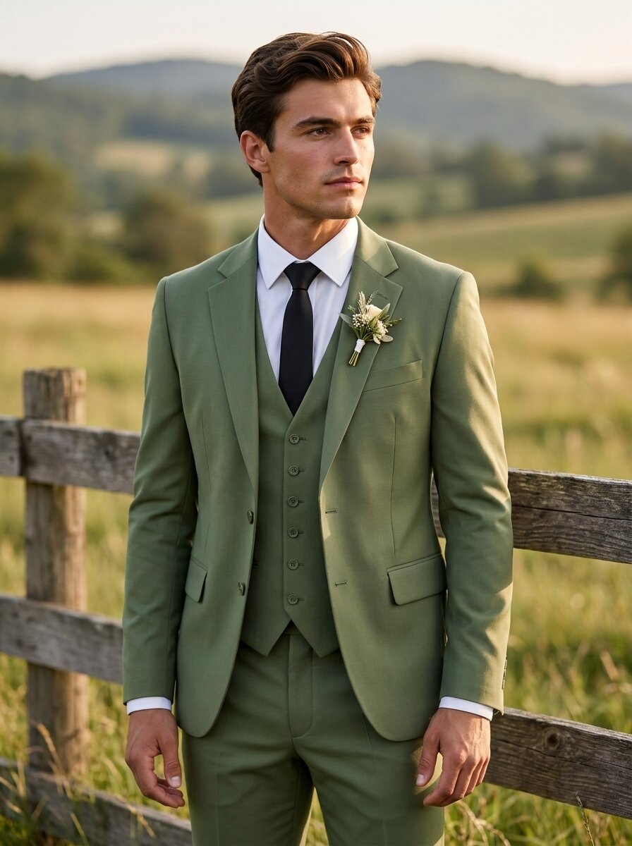 Men's Olive Green 3 Piece Suit