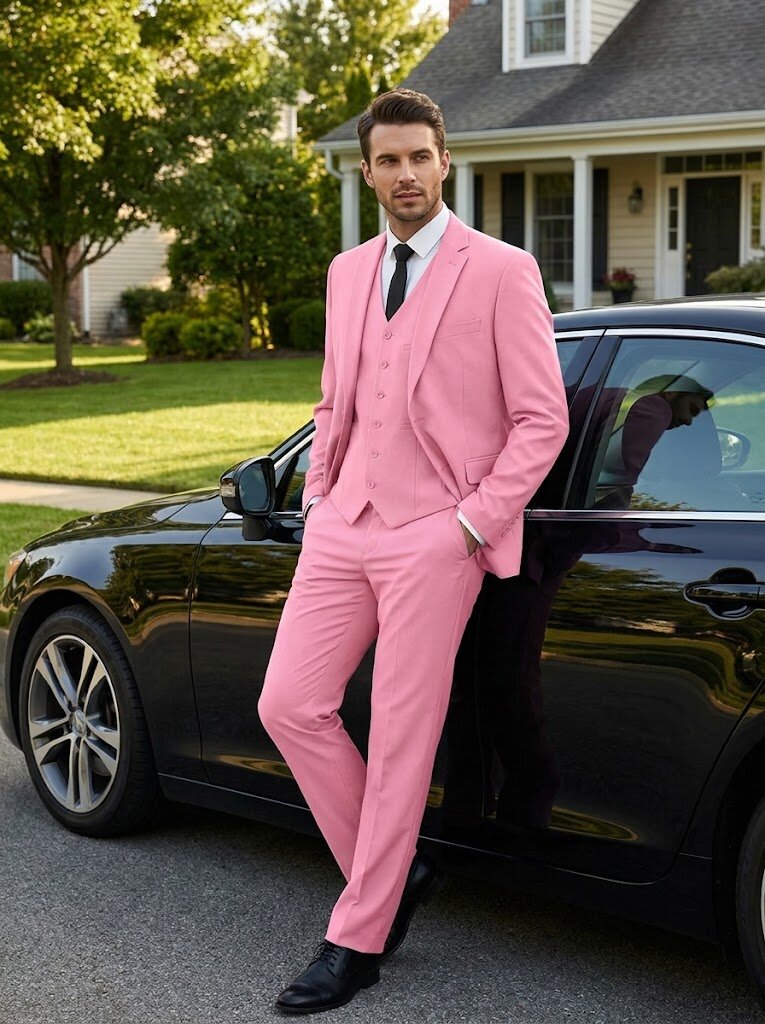 Men's Pink 3 Piece Suit Slim Fit