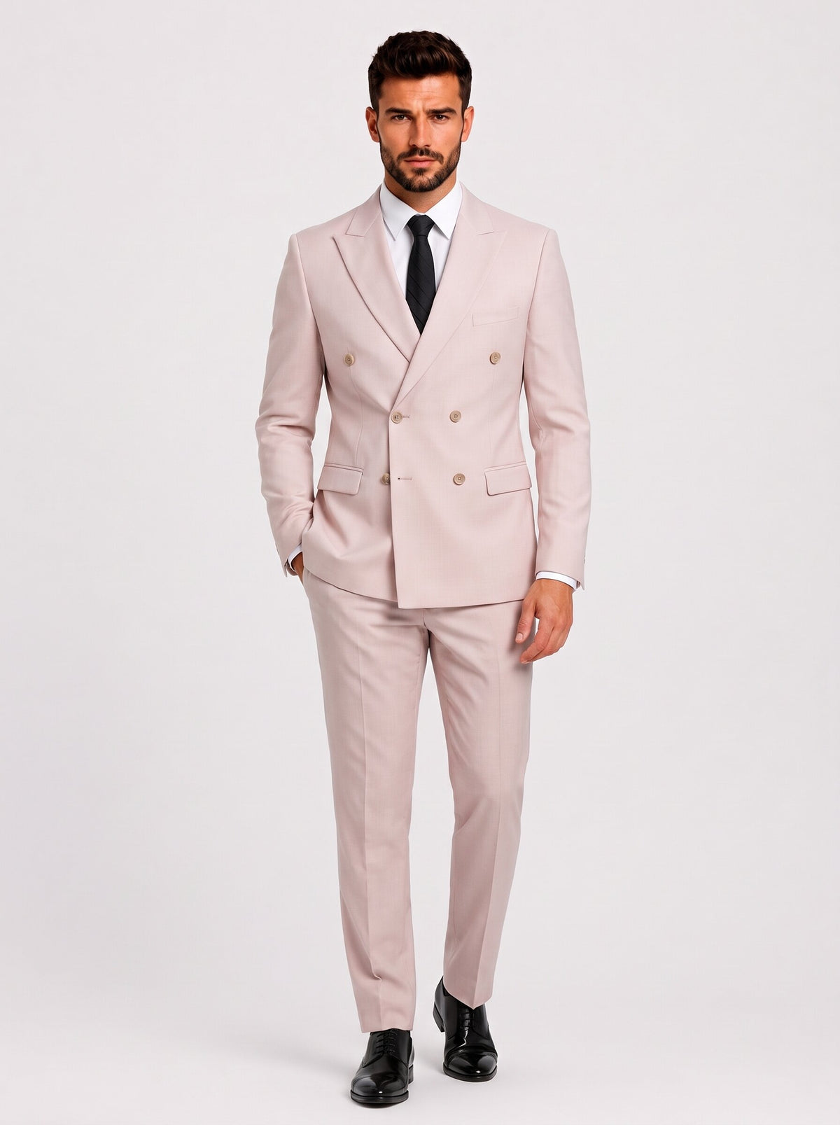 Men's Regular Fit 2 Piece Suit Double Breasted Peak Lapel