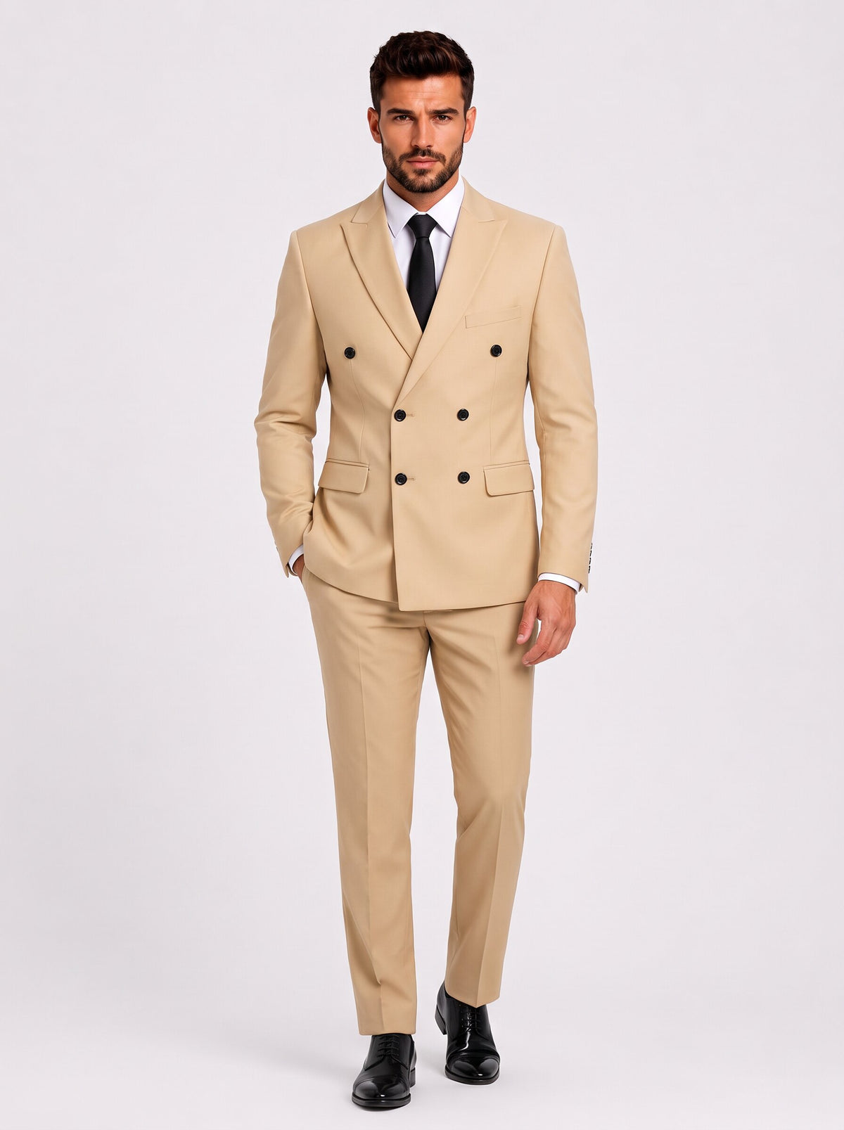 Men's Regular Fit 2 Piece Suit Double Breasted Peak Lapel