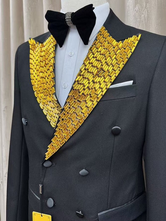 Men's Rhinestone Peak Lapel Tuxedo Suit