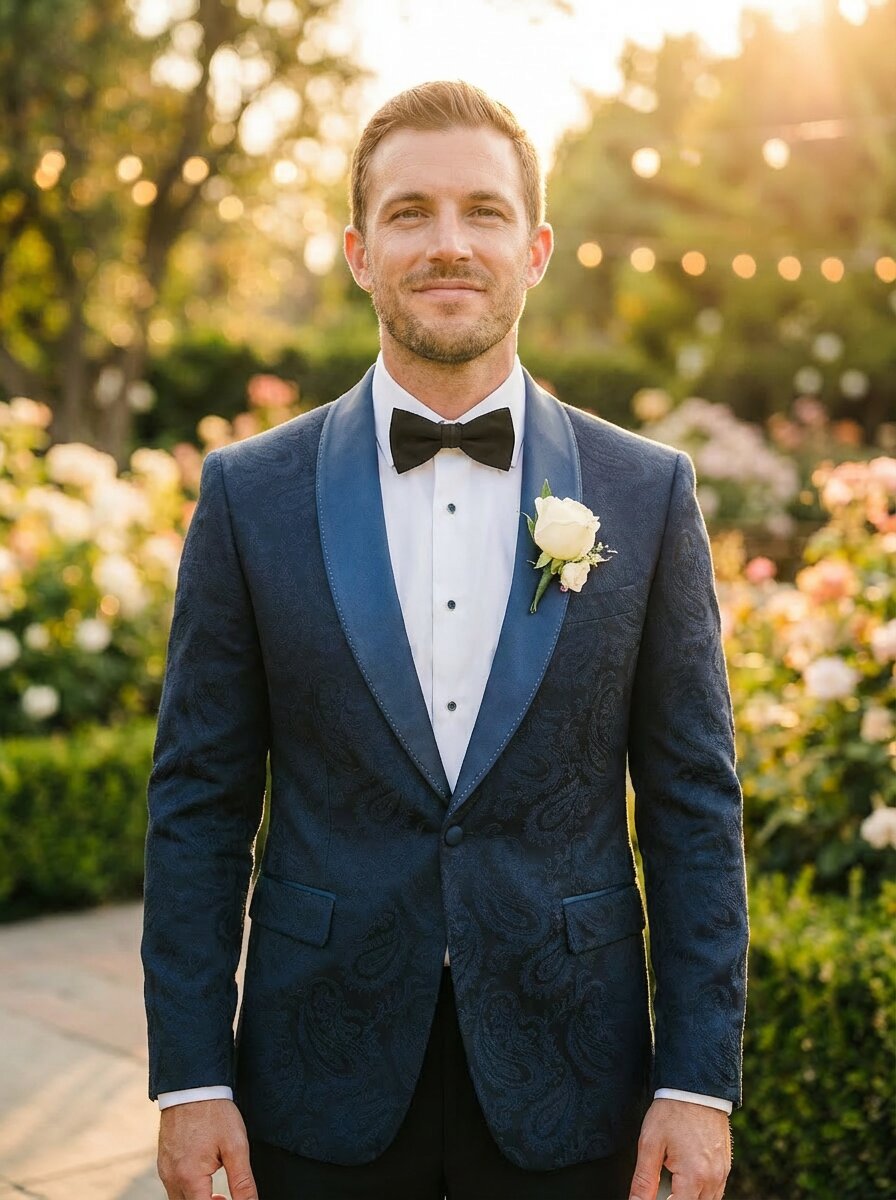Men’s Paisley Tuxedo Shawl Lapel – Slim Fit Suit for Wedding, Party & Formal Events