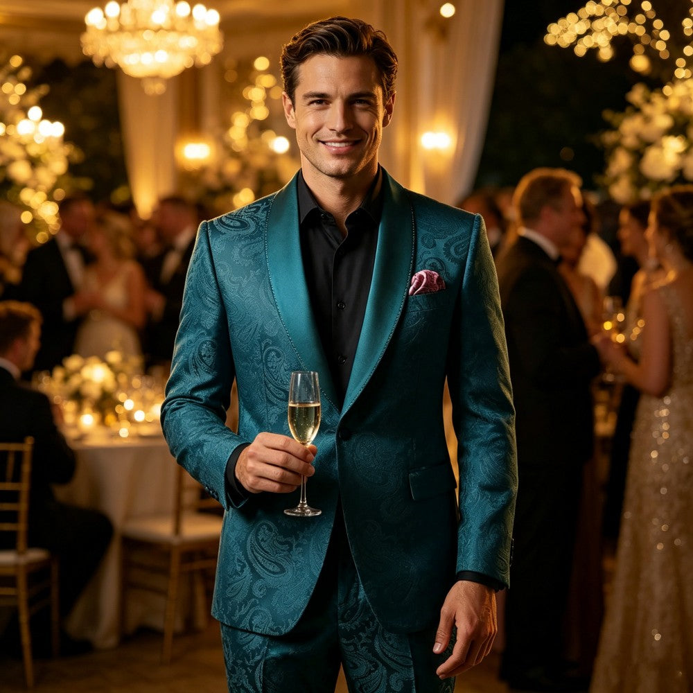 Men’s Paisley Tuxedo Shawl Lapel – Slim Fit Suit for Wedding, Party & Formal Events