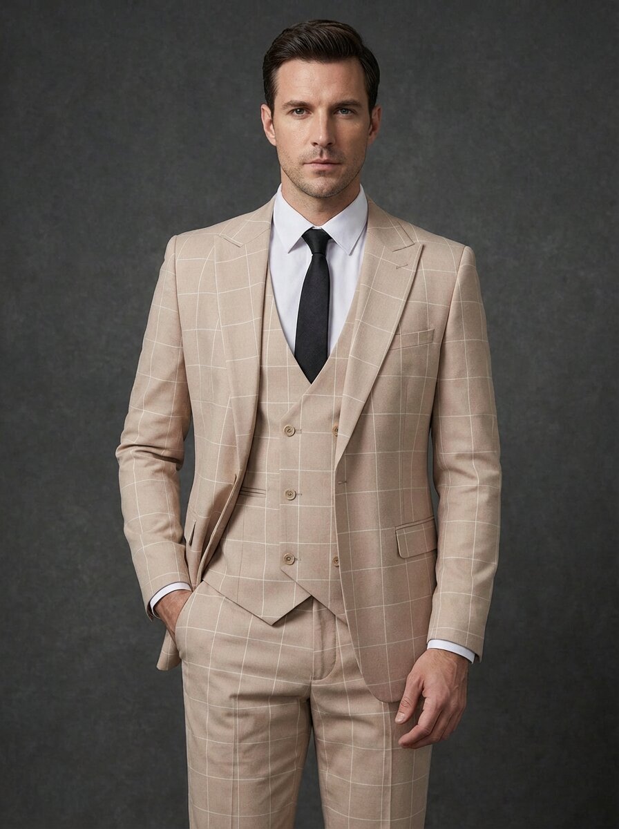 Men's Slim Fit Checkered 3-Piece Suit